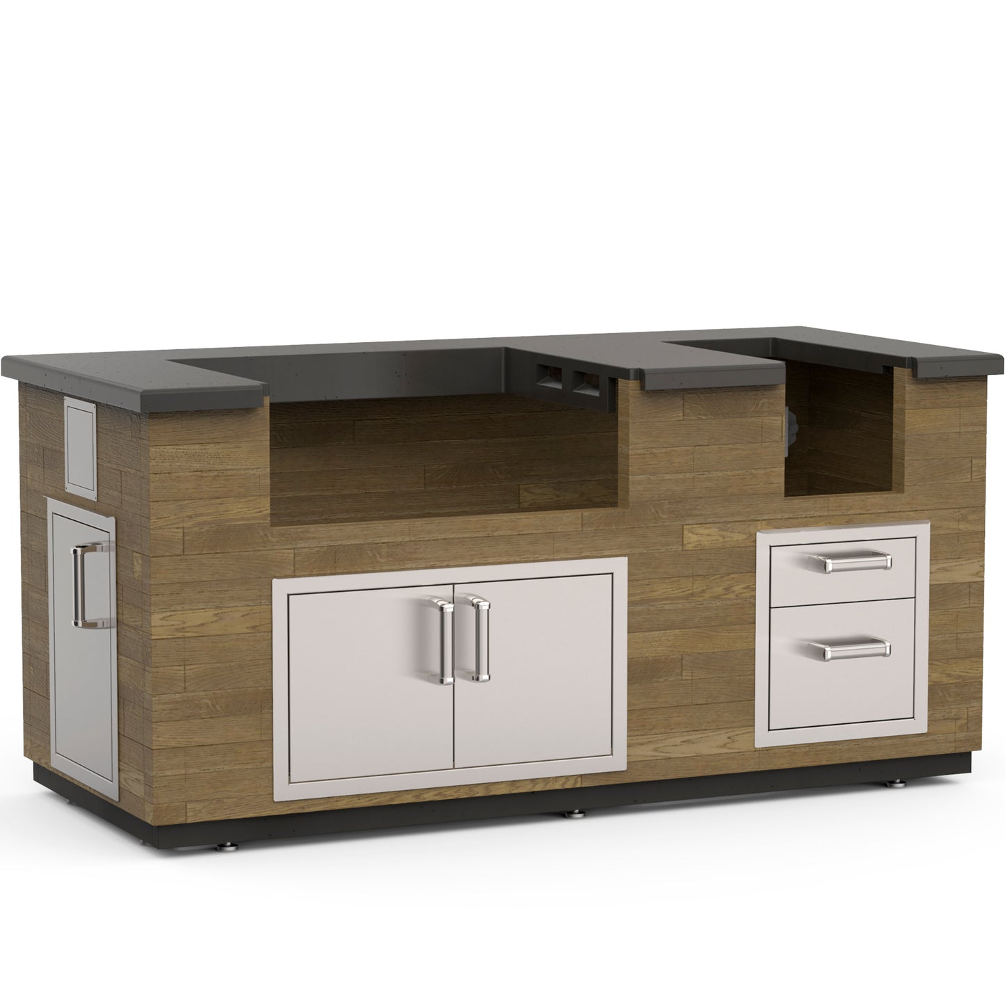 Reclaimed Wood" Island Bundle (35" x 77") - French Barrel Oak Base w/ Polished Black Lava Counter