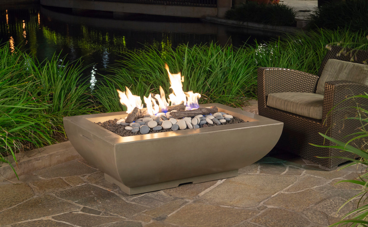 Reclaimed Wood Bordeaux Square Fire Bowl w/ FireStarter Ignition