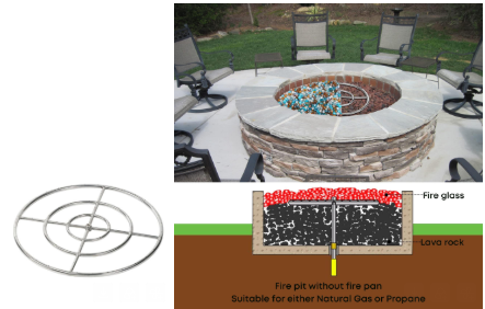 American Fire Glass FGP-R-30 30" Triple-Ring Stainless Steel Fire Pit Burner