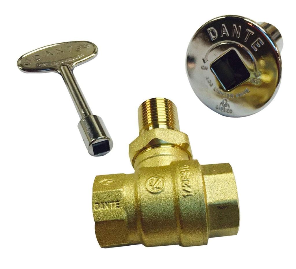 3/4" Straight Chrome Gas Ball Valve Kit for Fire Pits (With Key)