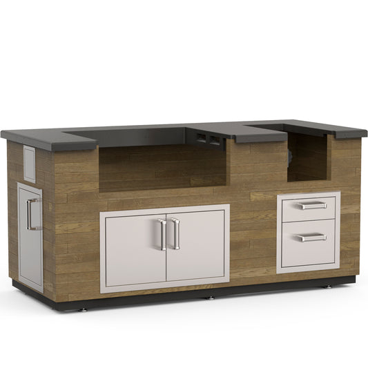 Reclaimed Wood" Island Bundle (35" x 77") - French Barrel Oak Base w/ Polished Black Lava Counter