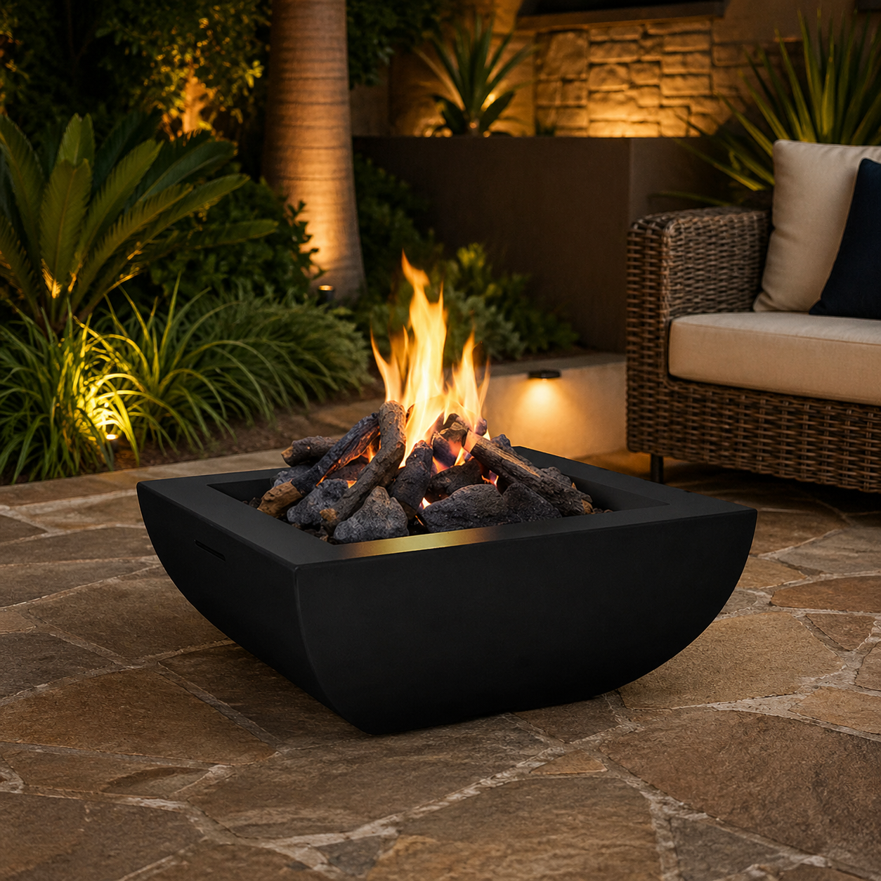 Bordeaux Square Fire Bowl w/ FireStarter Ignition