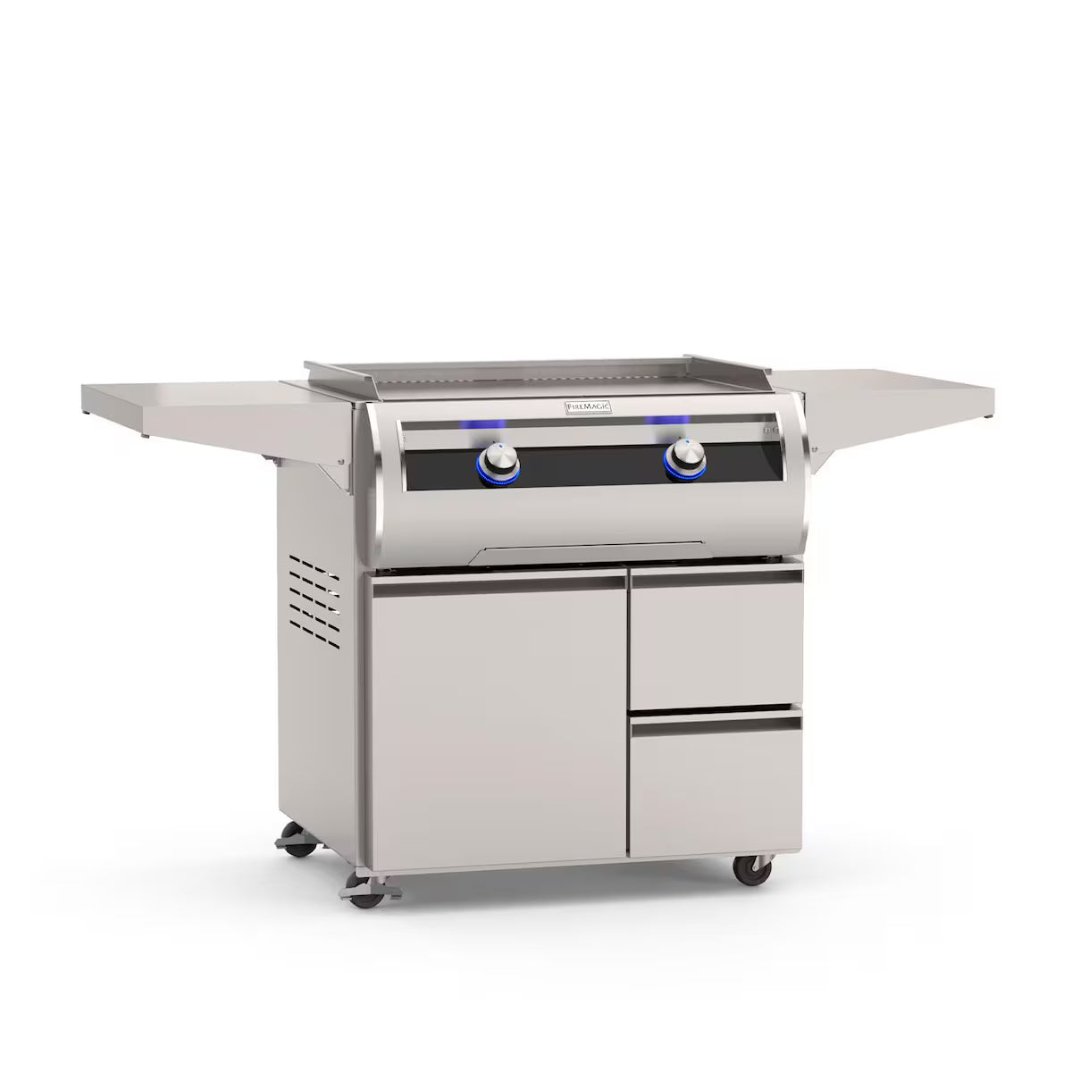 Fire Magic Echelon Diamond E660i Black Glass Freestanding Propane Gourmet Griddle w/ Stainless Steel Cover