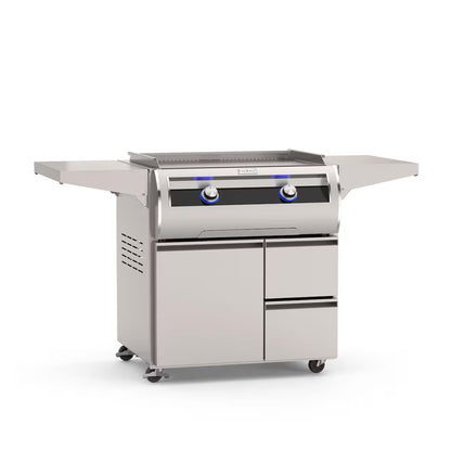Fire Magic Echelon Diamond E660i Black Glass Freestanding Propane Gourmet Griddle w/ Stainless Steel Cover