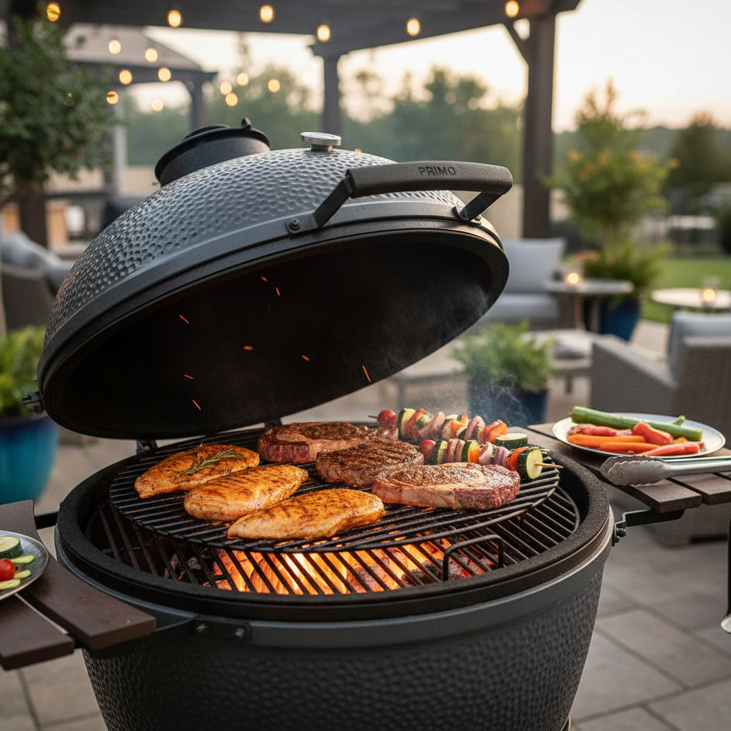 Primo Junior Oval All-In-One Ceramic Charcoal Grill Package